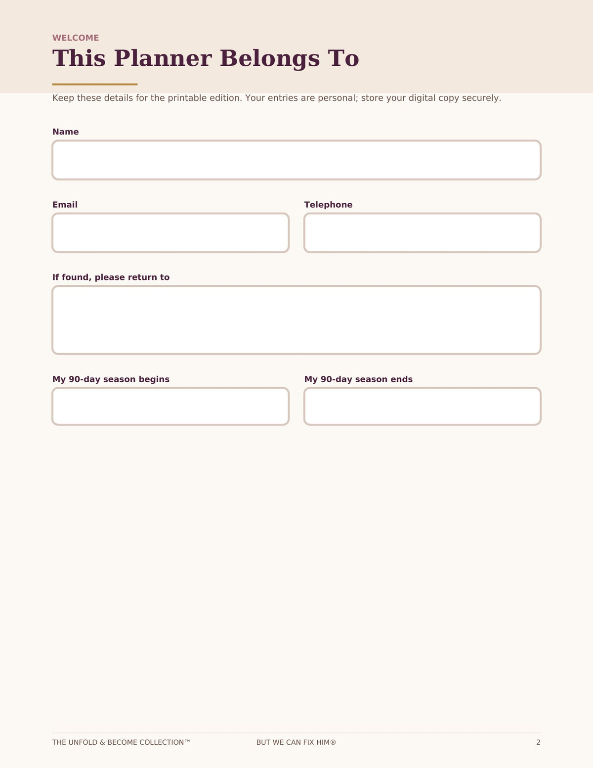 The 90-Day Transformation Planner | Fillable & Printable PDF