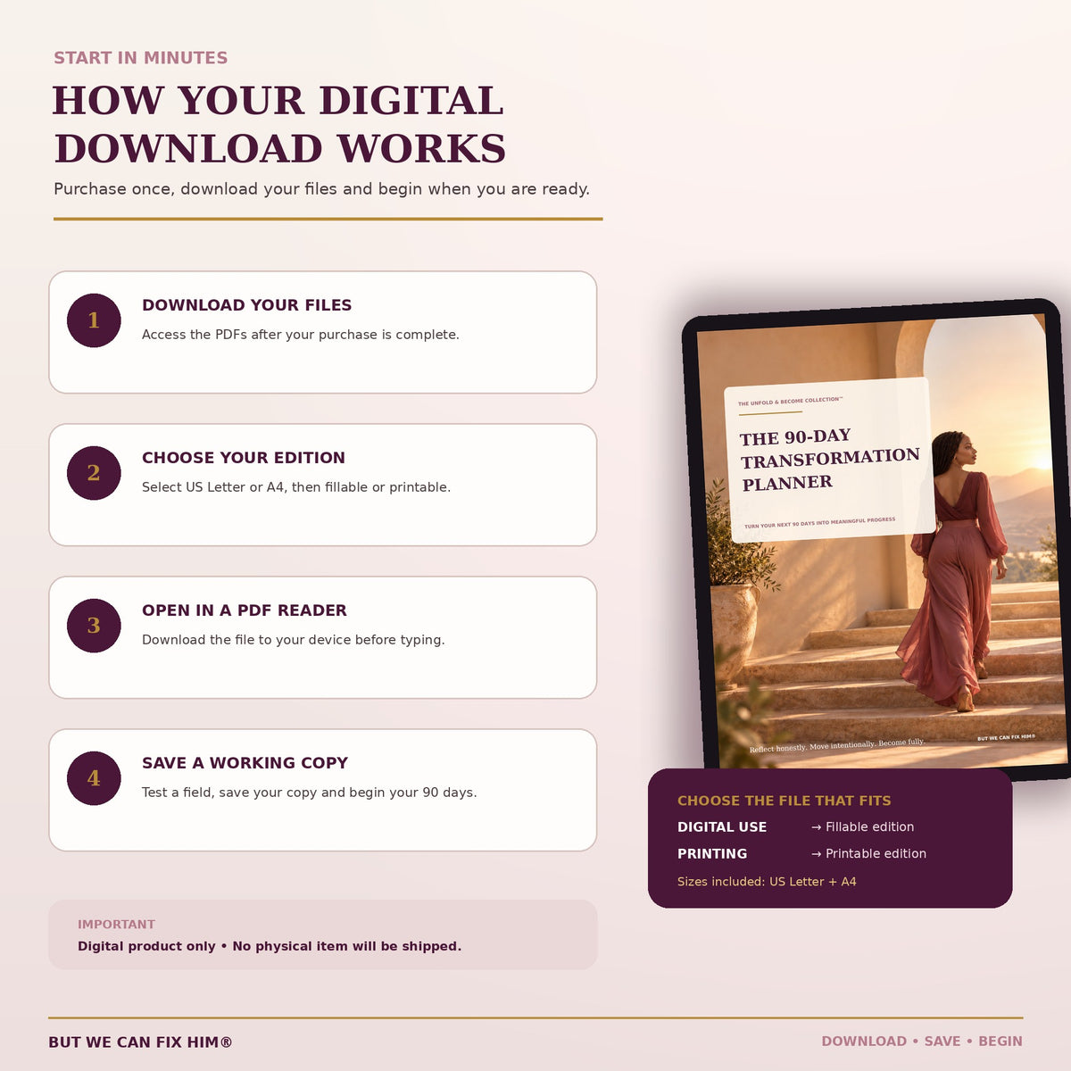 The 90-Day Transformation Planner | Fillable & Printable PDF