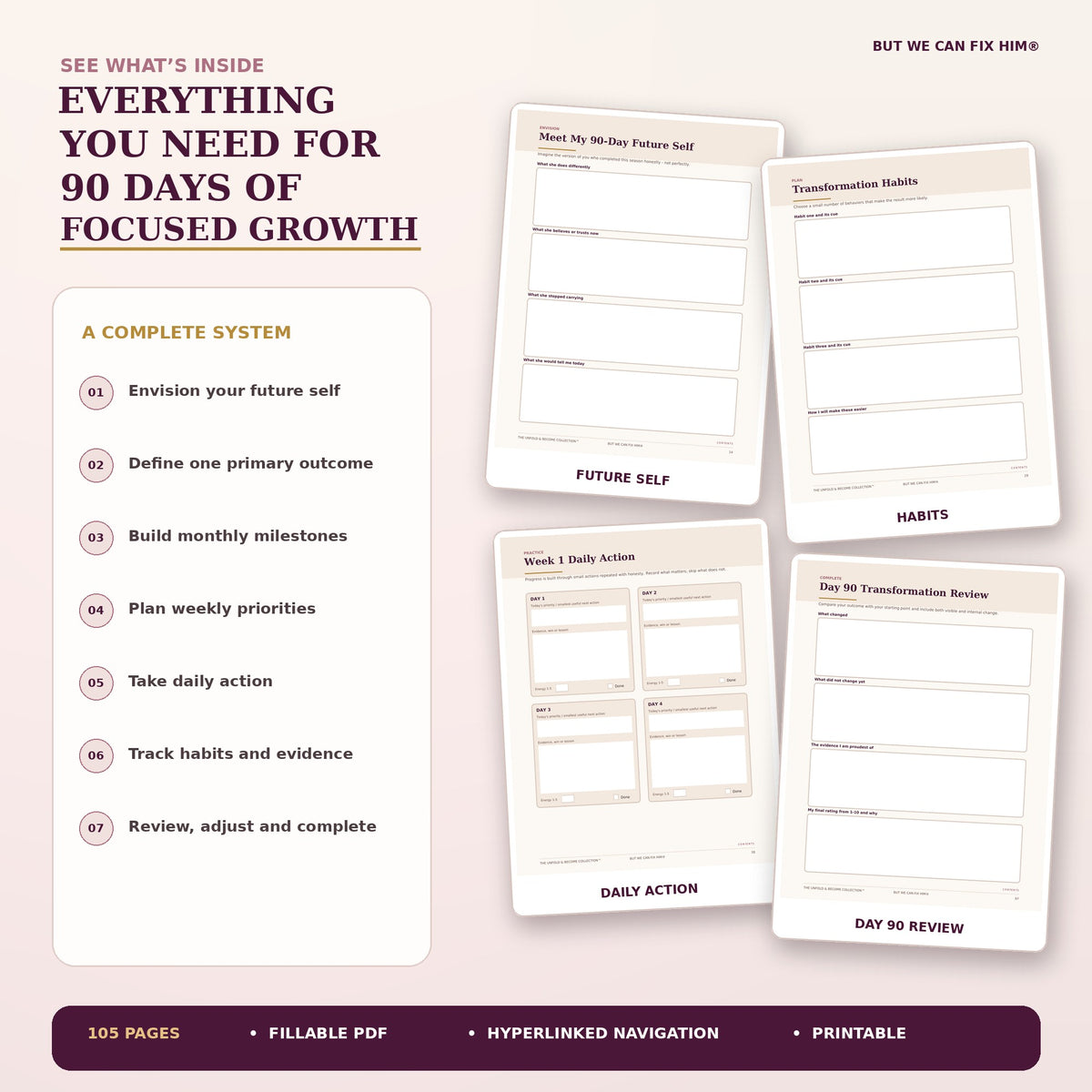 The 90-Day Transformation Planner | Fillable & Printable PDF